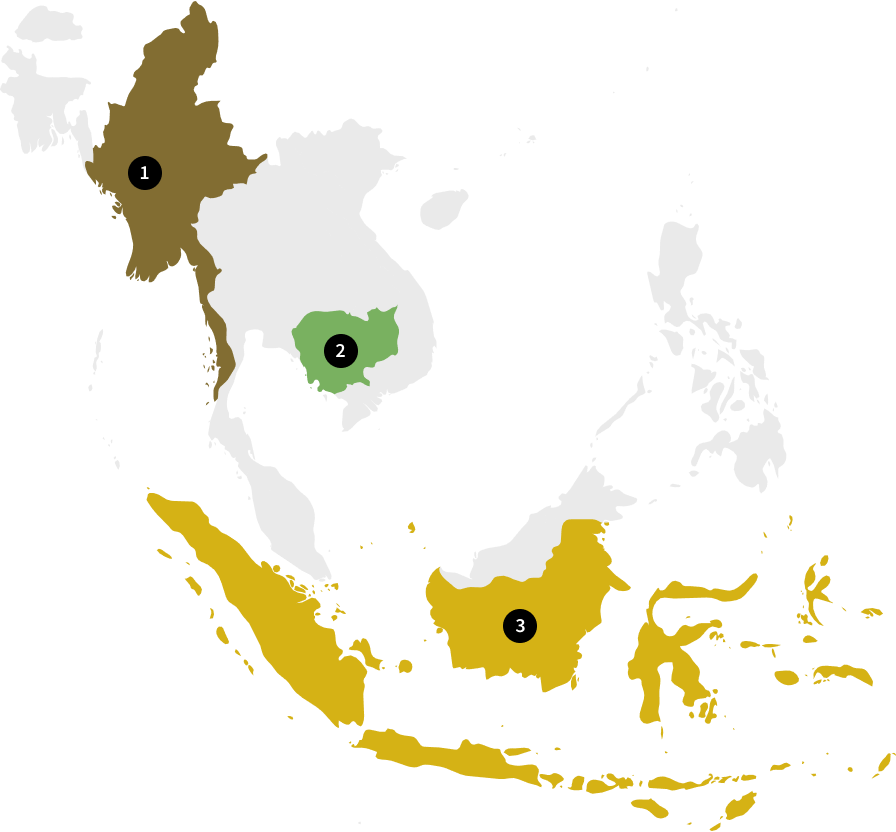 Leap201 Southeast Asia partner map — social enterprise investments across Cambodia, Myanmar and Indonesia