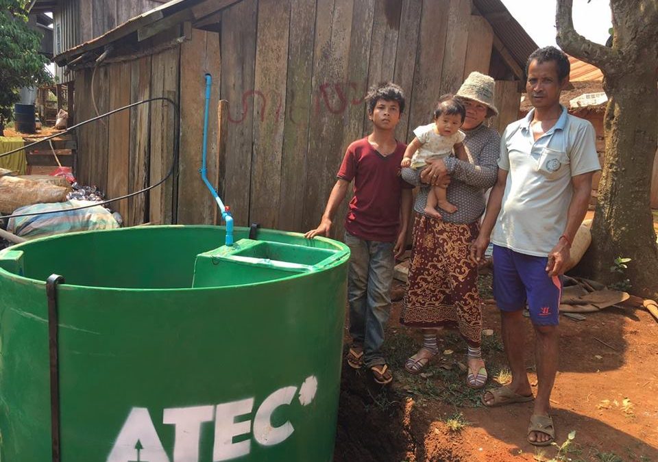 Beneficiary family from ATEC, Cambodian social enterprise and recipient of Leap201 venture philanthropy loan. ATEC's biodigester improve environmental sustainability and climate adaptation, and enable rural families to gain their health and time back